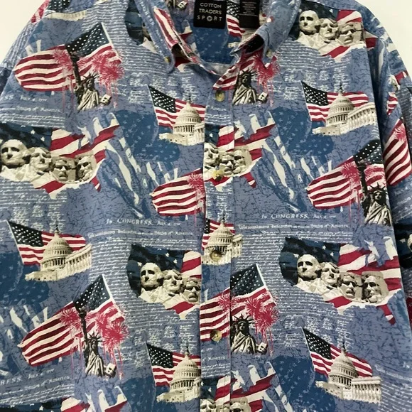 Cotton Traders Sport Patriotic Button Up Shirt Mt. Rushmore & Capitol Size XL - Picture 10 of 15